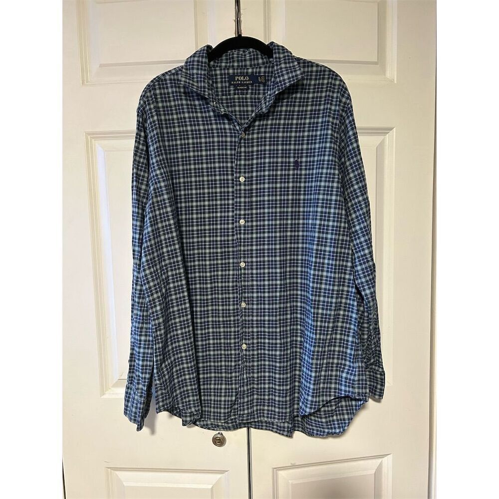 Ralph Lauren Men's XL Blue Plaid Long Sleeve Button-Down Shirt